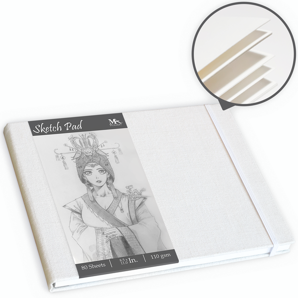 Mozart Supplies Sketch Pad - 60 Sheets, 85 x 11 Inches, 160gsm - Premium Quality, Smooth, Thick Drawing Paper for Your Art Supplies - Perfect Fo