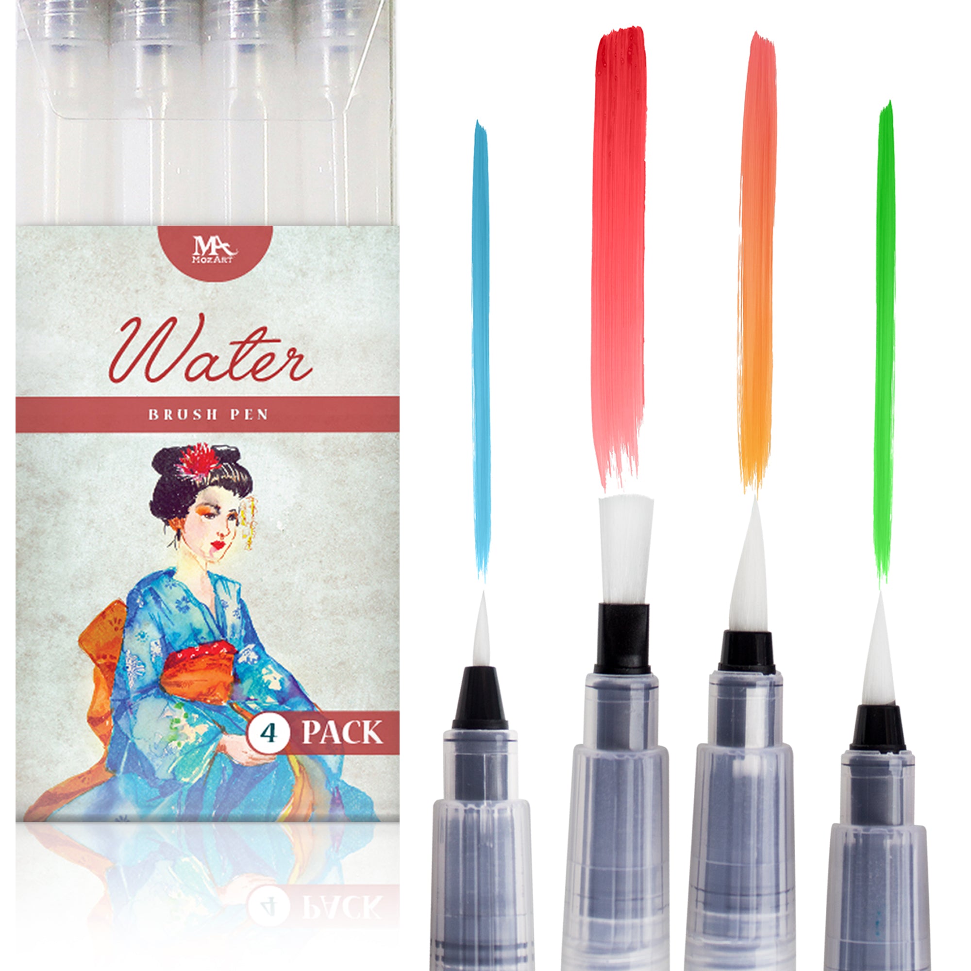 6 Water Brush Pens - Nylon Bristle Tips, Double Pack of Both Flat and Round  Shaped Tips in 3 Sizes Each, Water Fillable Self-Moistening for