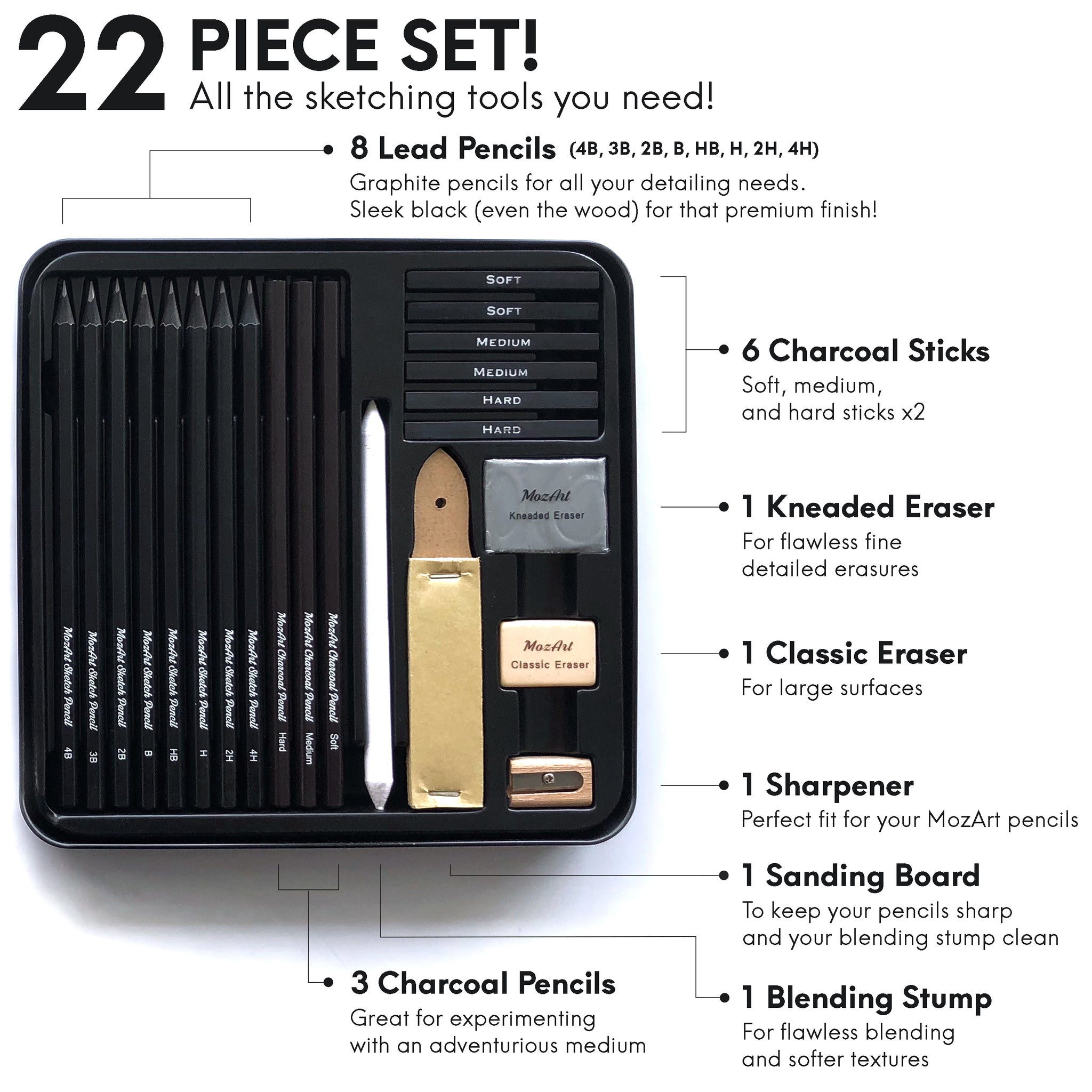Graphite Drawing Pencils and Sketch Set (14-Piece Kit), 1B - 6H, Ideal for Drawing  Art, Sketching, Shading, Artist Pencils for Beginners & Pro Artists 