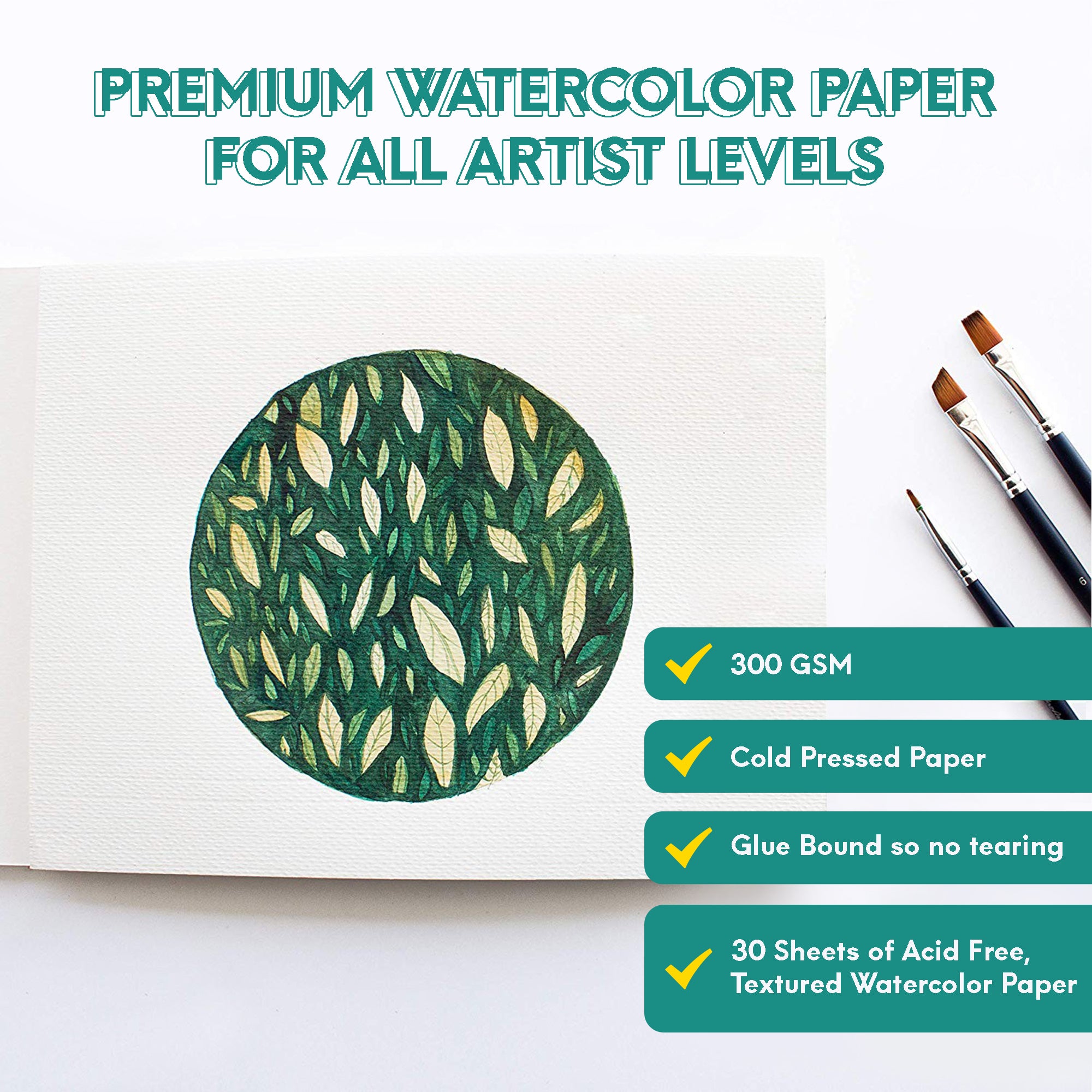 Watercolor Pad 9x12 Premium Cold Pressed Acid Free Watercolor Paper (30 Sheets) Perfect for Blending and Layering - for Professionals and Students