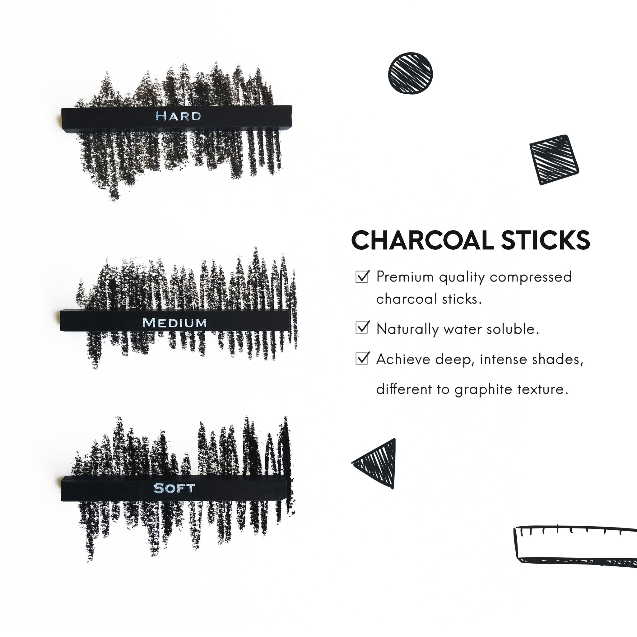 Pro Art Charcoal Compressed Charcoal Sticks, dark grey, for