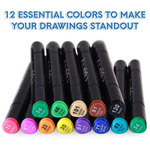 Alcohol Based Markers - Dual Tipped (12 Colors)