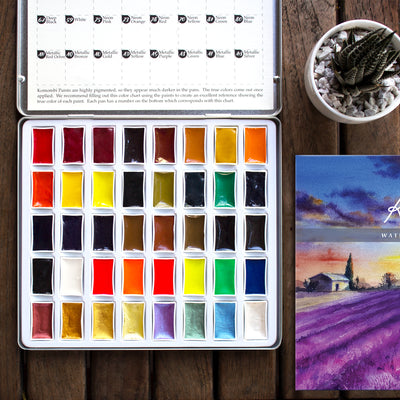 MozArt watercolor paint set and paper - testing and painting demo 