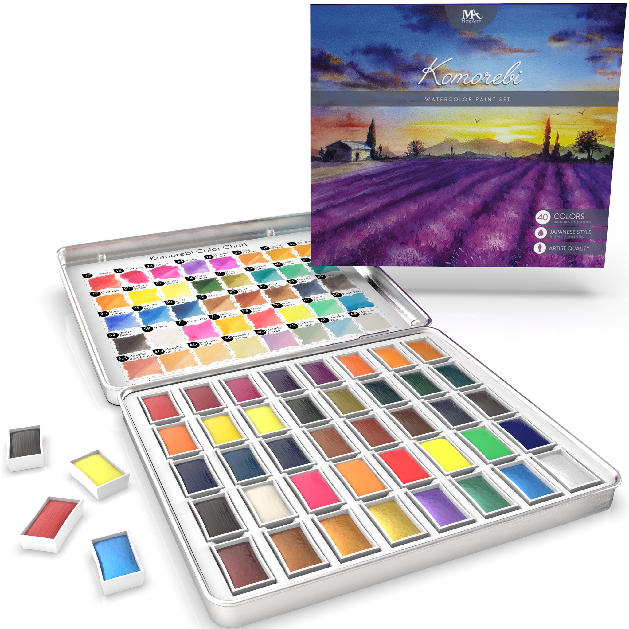 Komorebi Japanese Watercolor Paint Set - 40 Fantastic Colors - MozArt  Supplies USA
